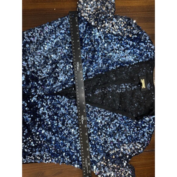 Alexia Admor dressy Blue Silver Ombré sequined DUSTER wrap Jacket cardigan Large - Picture 13 of 15